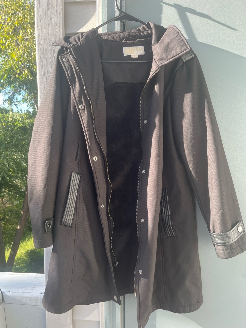 MICHAEL Michael Kors women’s black Hooded Trench Coat Parka
